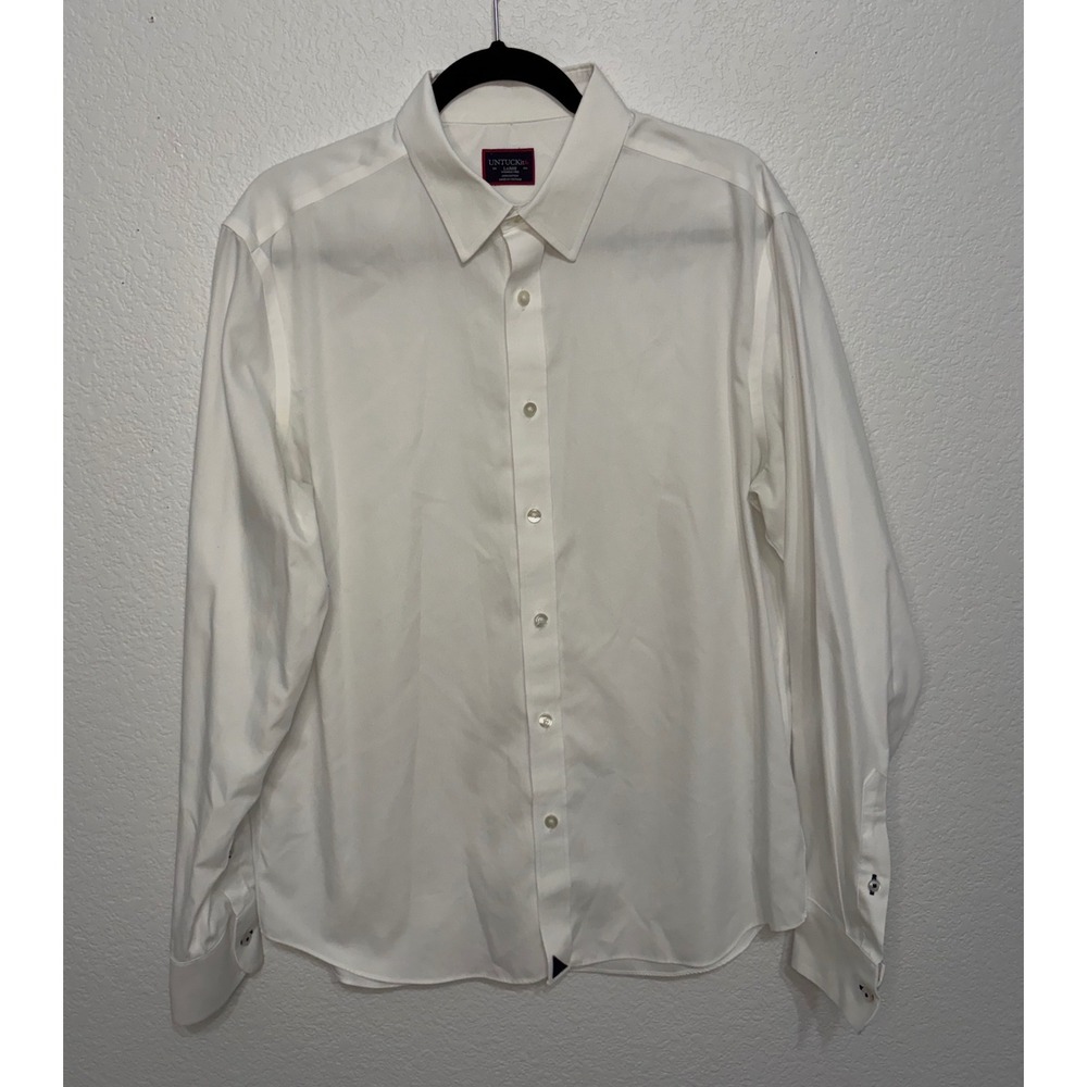 UNTUCKit Mens Large White Wrinkle Free Cotton Long Sleeve Button Down Shirt